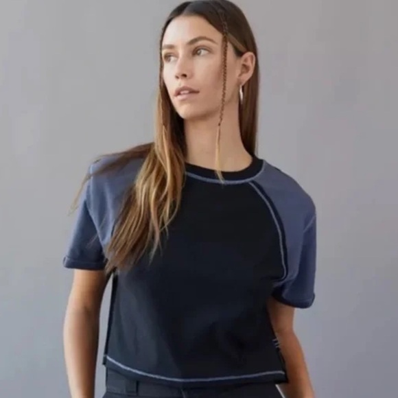 Urban Outfitters BDG Colorblock Crop Top Women L Boxy T Shirt Shelby - Picture 1 of 5